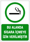bu alanda sigara içmeye izin verilmiştir ikaz ve uyarı levhası